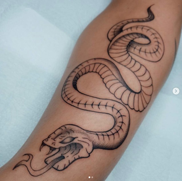 Tatuaje de serpiente en el brazo.